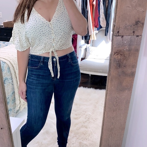 PATRONS of Peace polka dot crop top tie front size large - Picture 2 of 5